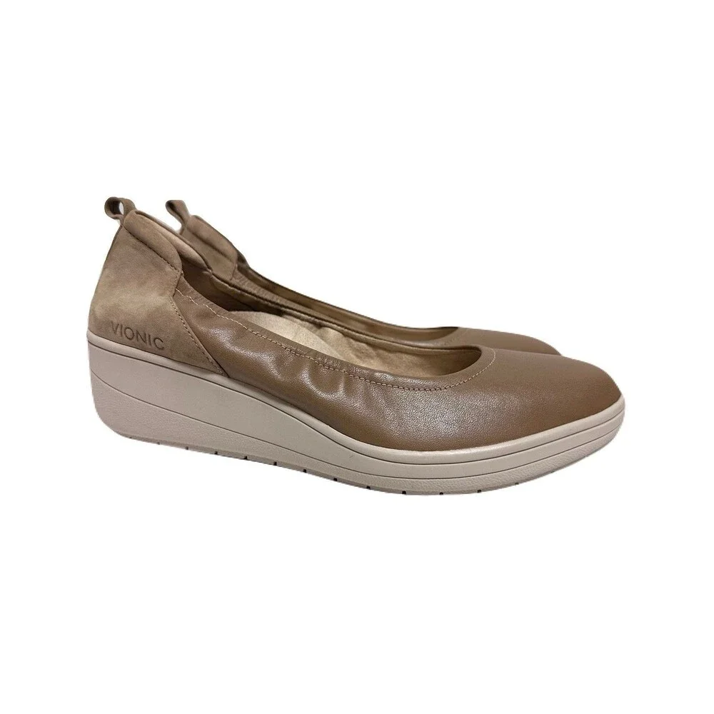 NEW Vionic Jacey Womens Size 11 WIDE Toffee Leather Arch Support Wedge Pump